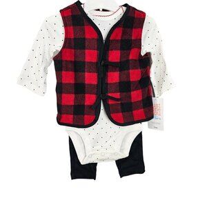 💎428 Carter's Baby 3-Piece Buffalo Check Little Vest Set